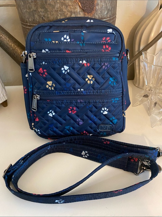 lug Handbags - LUG: CAN CAN XL: MULTI COLOR PAWS NAVY With Adjustable Strap